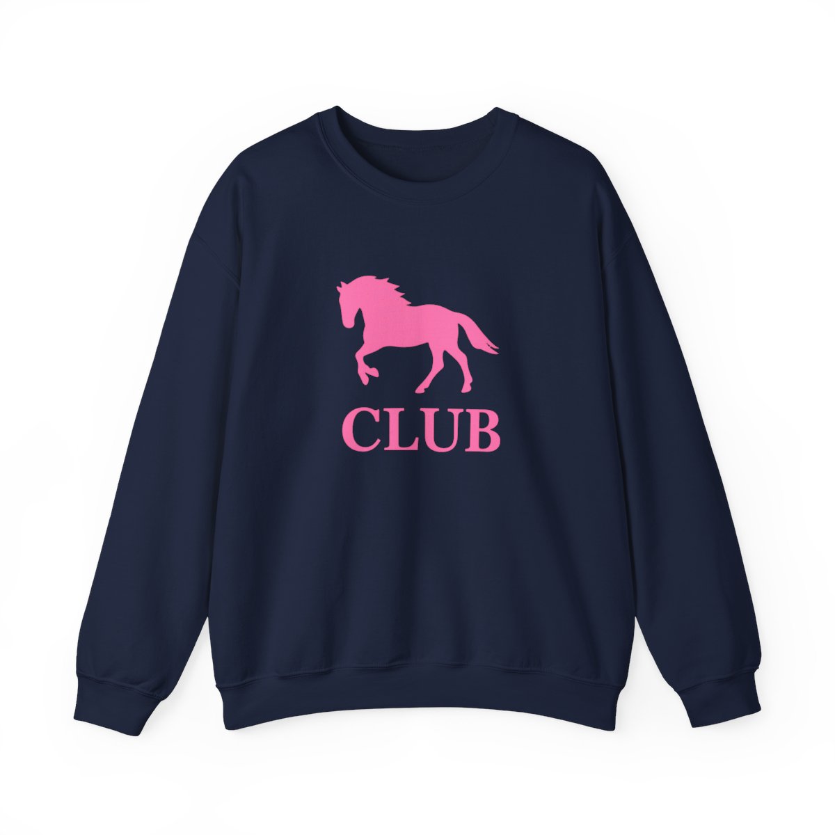 Black sweatshirt with a pink silhouette of a horse and the word "CLUB" printed on the front. - alternate angle 5, merchandise