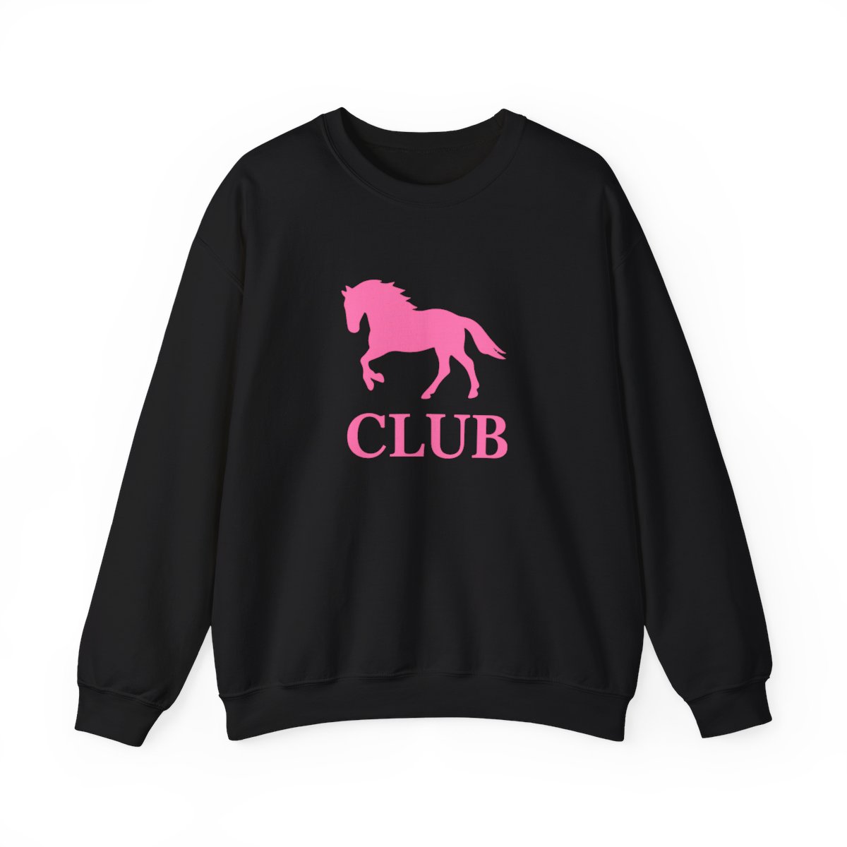 Black sweatshirt with a pink silhouette of a horse and the word "CLUB" printed on the front. - alternate angle 2, merchandise
