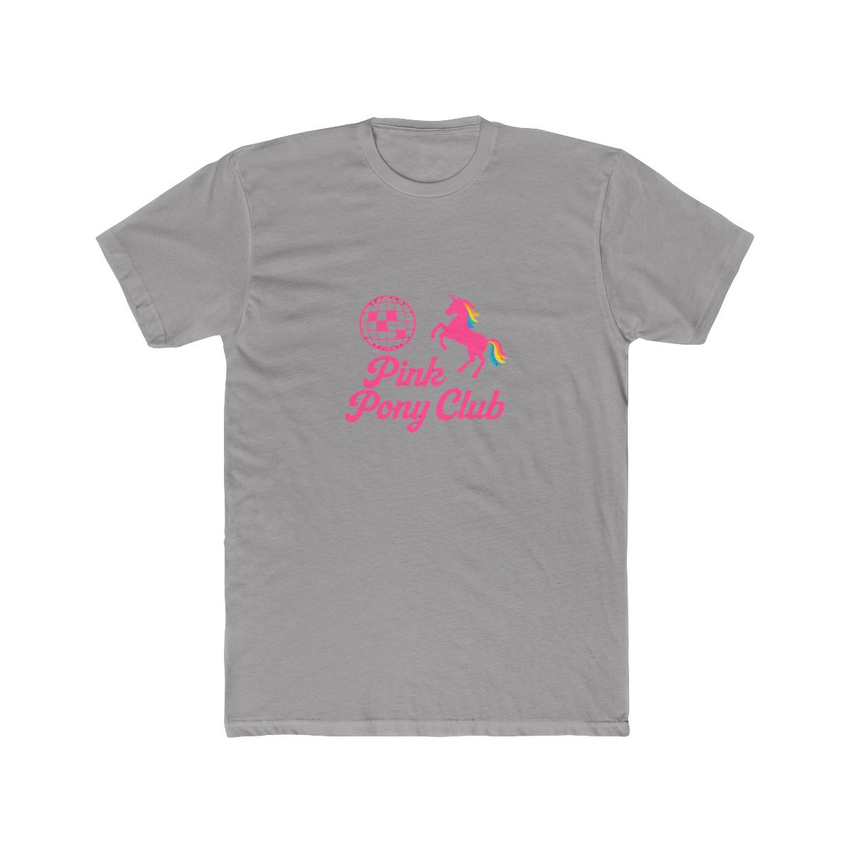 Black t-shirt with a pink disco ball, unicorn, and the text "Pink Pony Club".