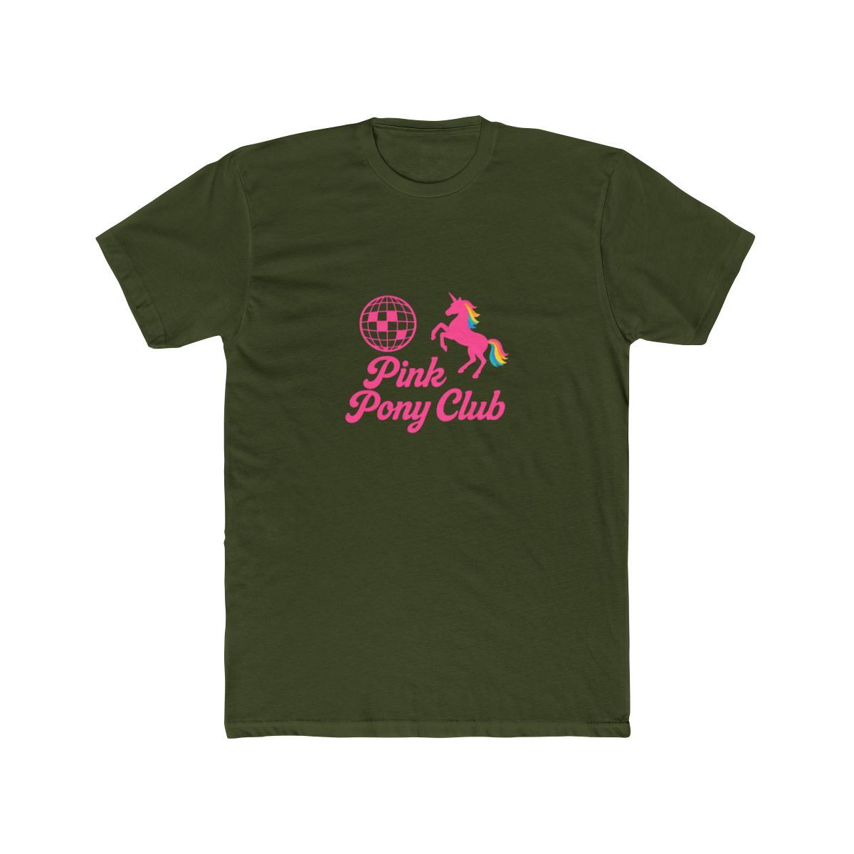 Black t-shirt with a pink disco ball, unicorn, and the text "Pink Pony Club". - alternate angle 4, merchandise