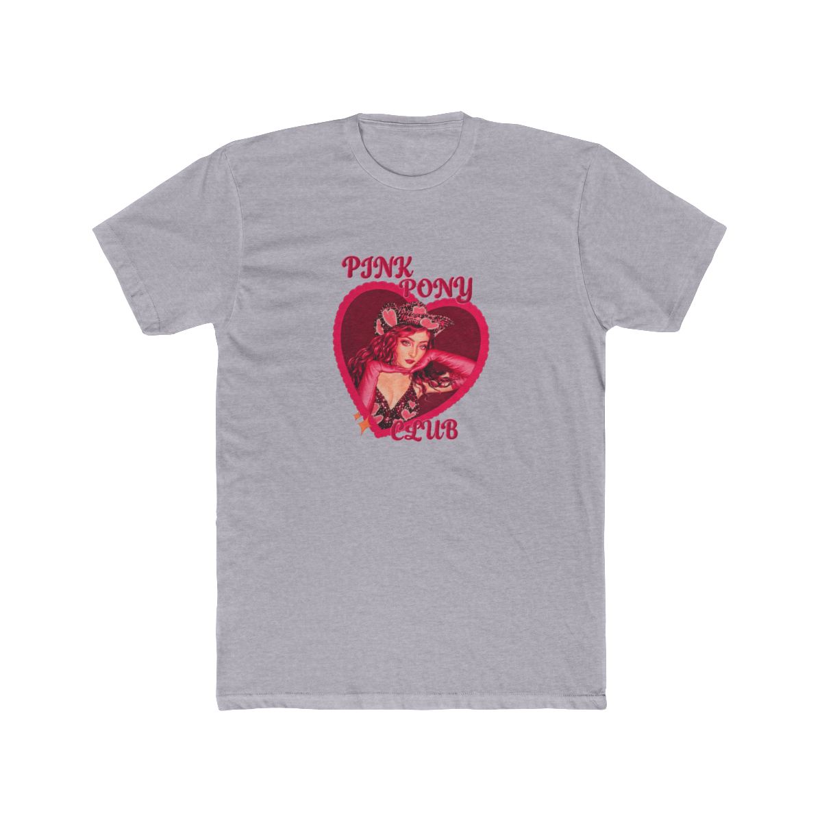 Two t-shirts with a pink heart design featuring a woman wearing a cowboy hat and the text "PINK PONY CLUB" - alternate angle 5, merchandise