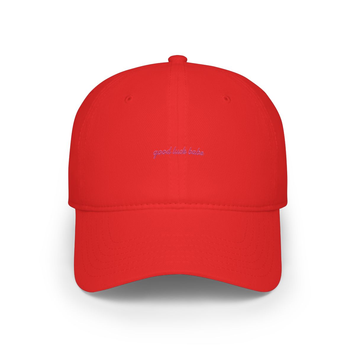A pink baseball cap with the text "good luck babe" in pink on the front - alternate angle 4, merchandise