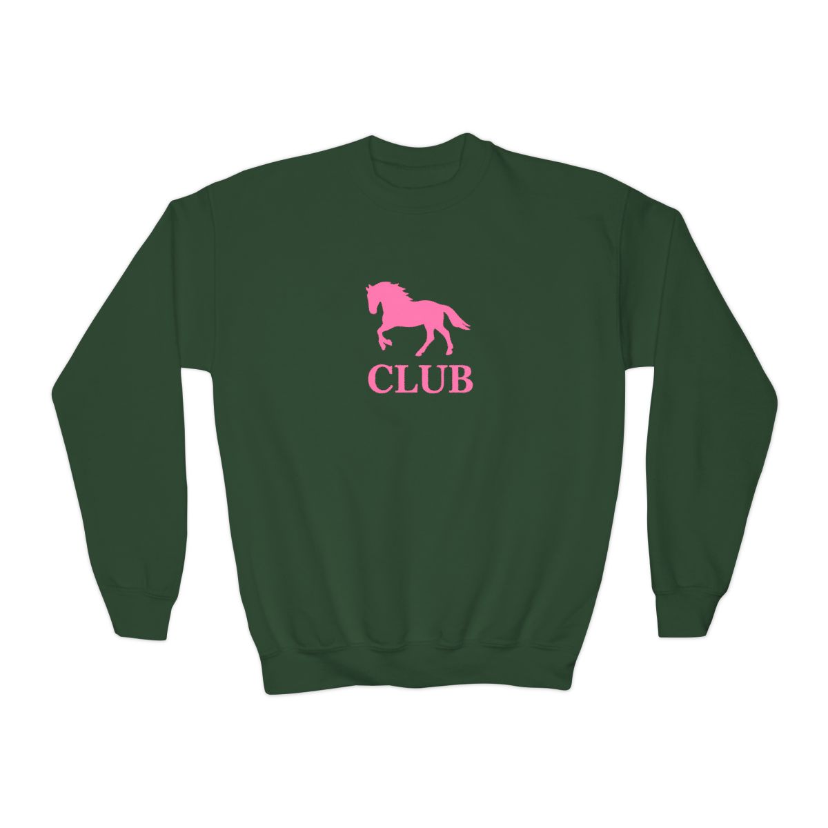 Black sweatshirt with a pink silhouette of a horse and the word "CLUB" printed on the front. (Kids) - alternate angle 5, merchandise