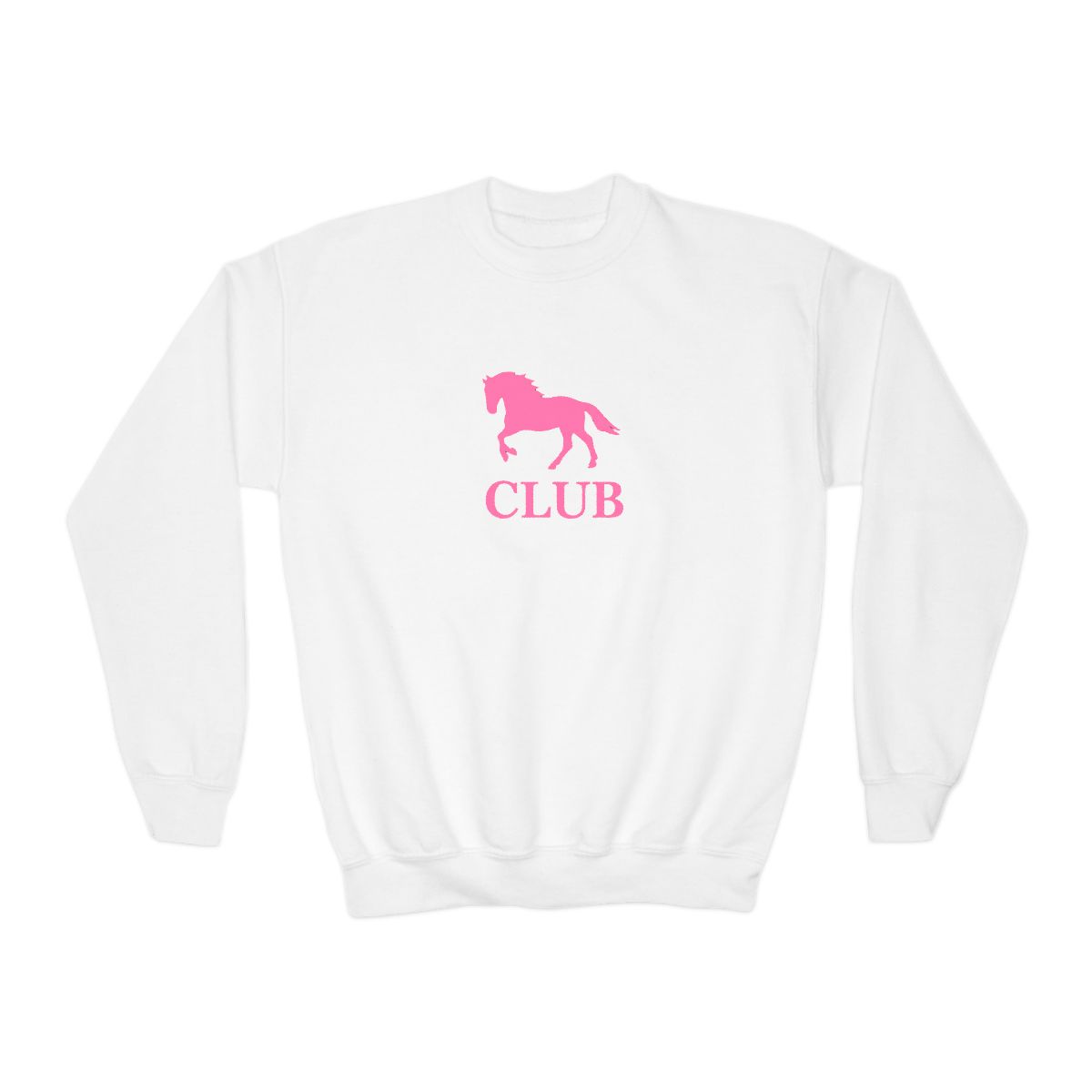Black sweatshirt with a pink silhouette of a horse and the word "CLUB" printed on the front. (Kids) - alternate angle 2, merchandise