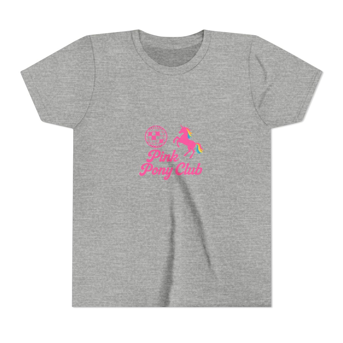 Black t-shirt with a pink disco ball, unicorn, and the text "Pink Pony Club". (Kids) - alternate angle 3, merchandise