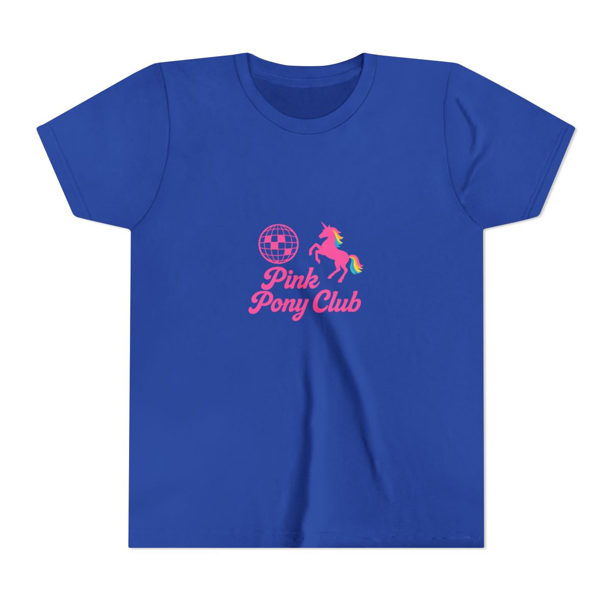 Black t-shirt with a pink disco ball, unicorn, and the text "Pink Pony Club". (Kids) - alternate angle 4, merchandise