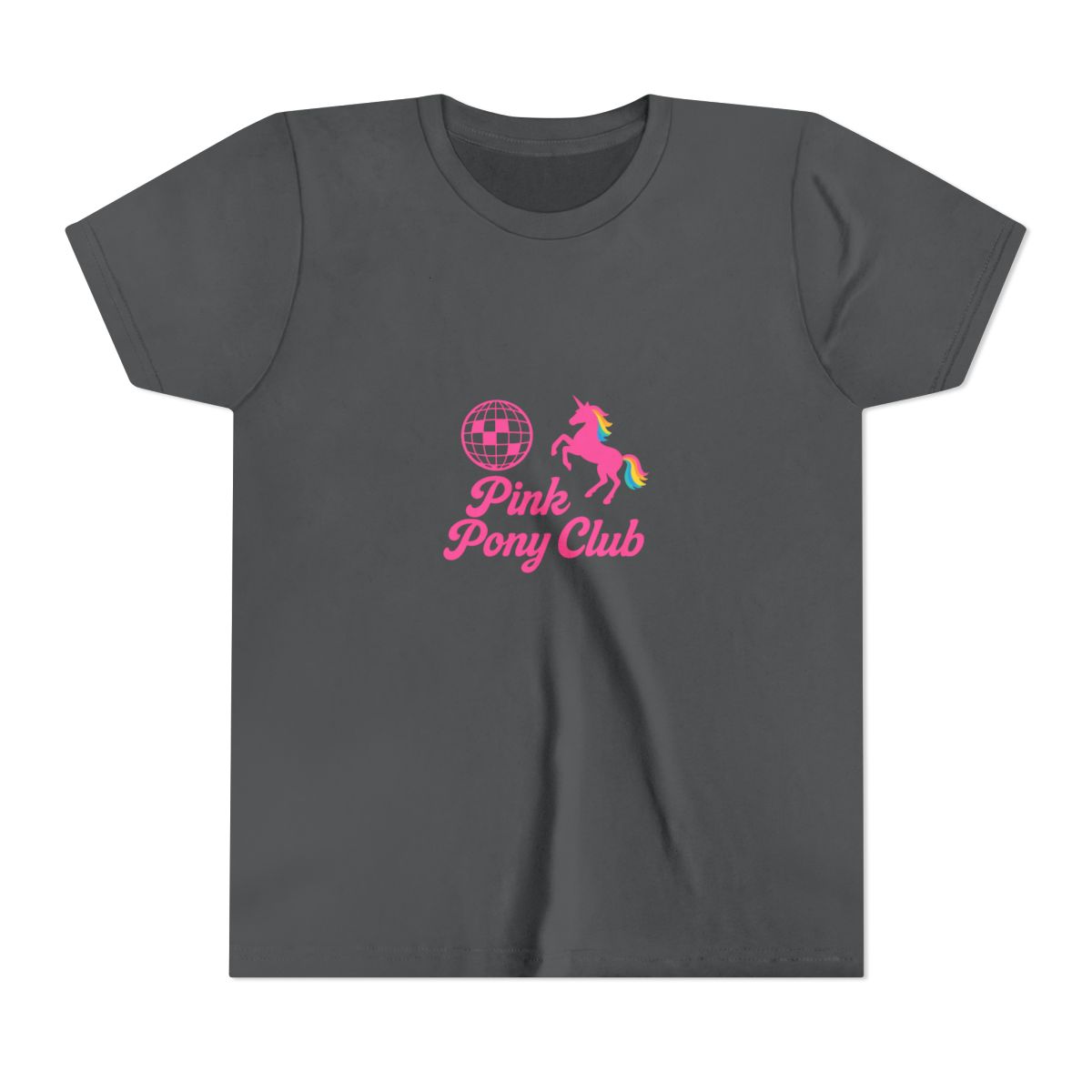 Black t-shirt with a pink disco ball, unicorn, and the text "Pink Pony Club". (Kids) - alternate angle 5, merchandise
