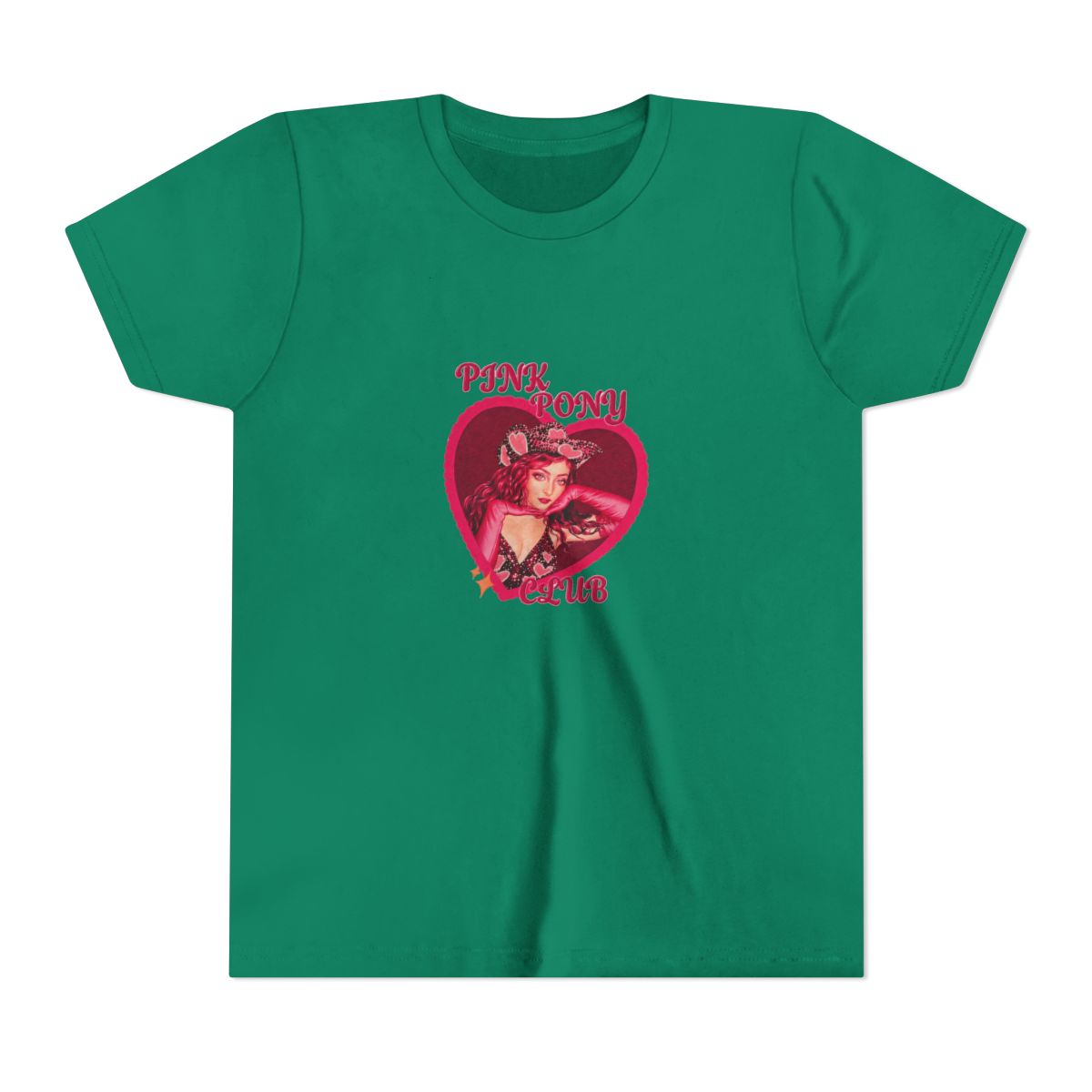 Two t-shirts with a pink heart design featuring a woman wearing a cowboy hat and the text "PINK PONY CLUB" (Kids) - alternate angle 4, merchandise